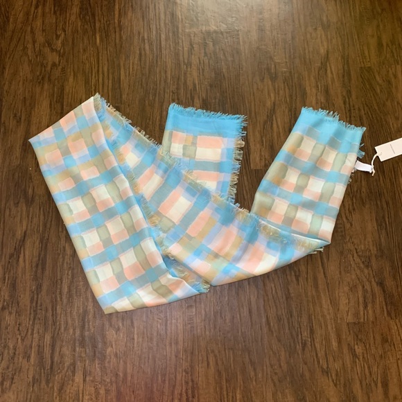 Nordstrom eyelash trim print cashmere and silk wrap in blue painterly plaid - Picture 11 of 15